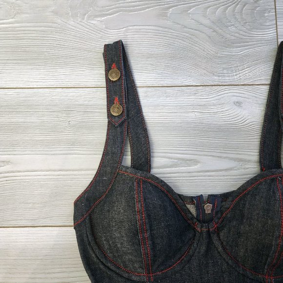 Rare Vintage Y2K Lip Service Rockabilly Rumble Denium Padded Bustier Dress - Picture 5 of 8